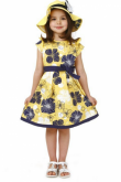 Vestido de 5-14 anos amarelo com bowknot e floral-print